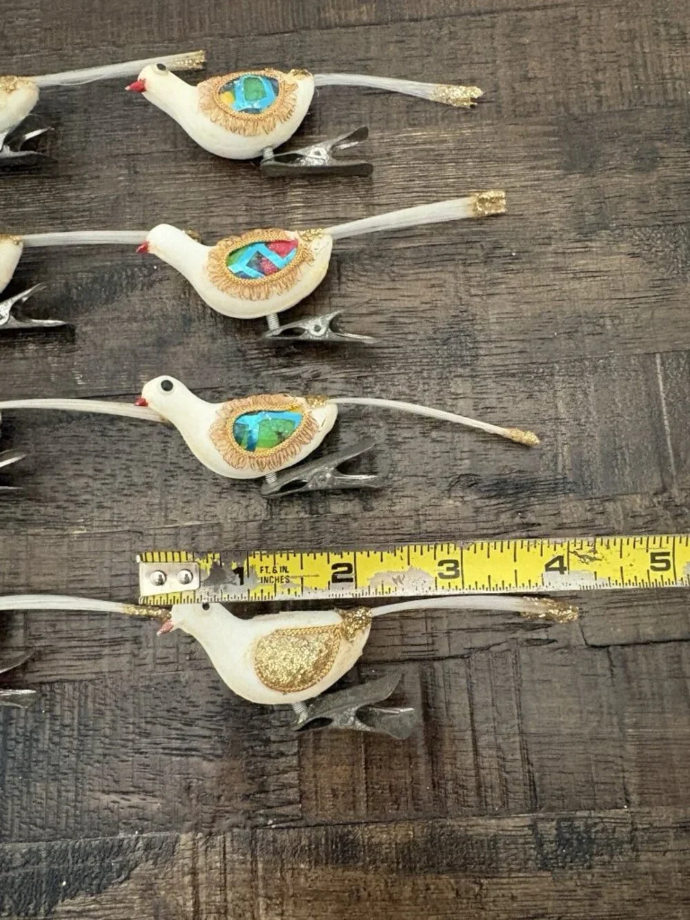 Vintage Birds Dove Christmas Ornaments Flocked Glitter 7.5